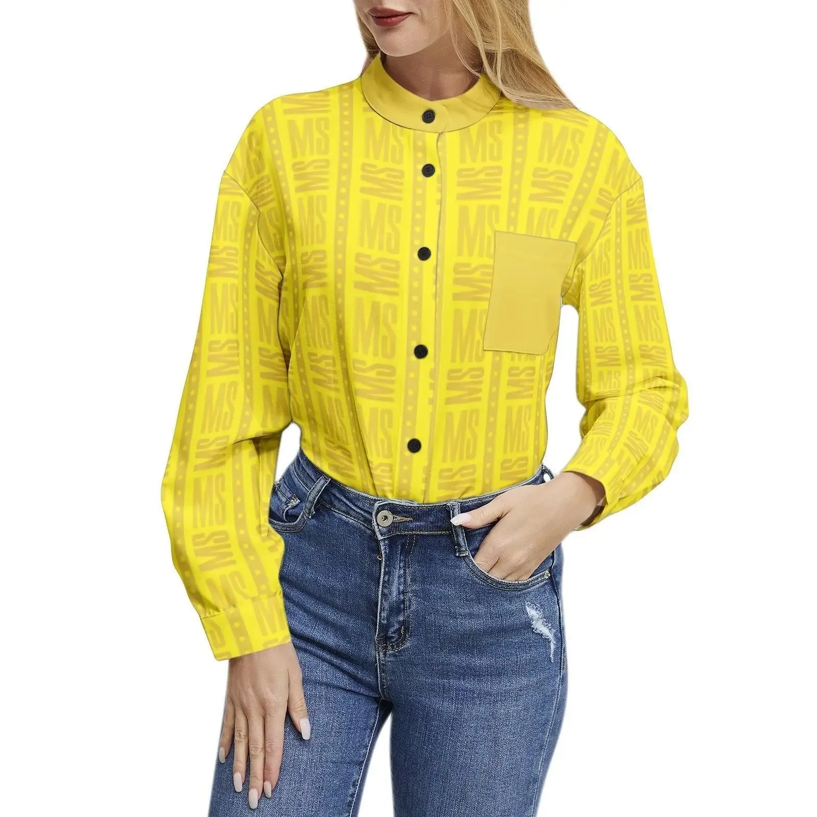 Long Sleeve Button Up Casual Shirt - Yellow