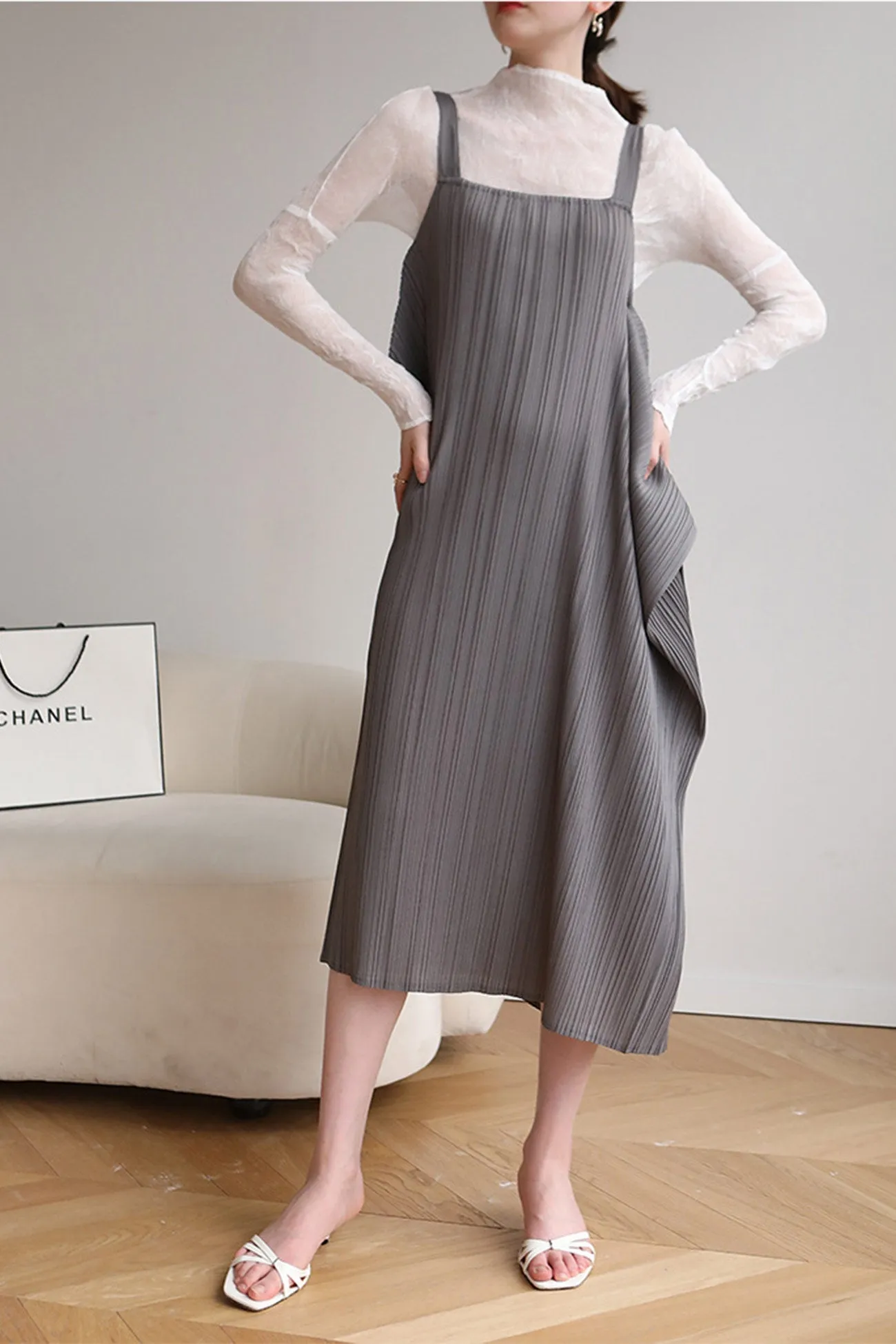 Loose Irregular Pleated Overall Dress