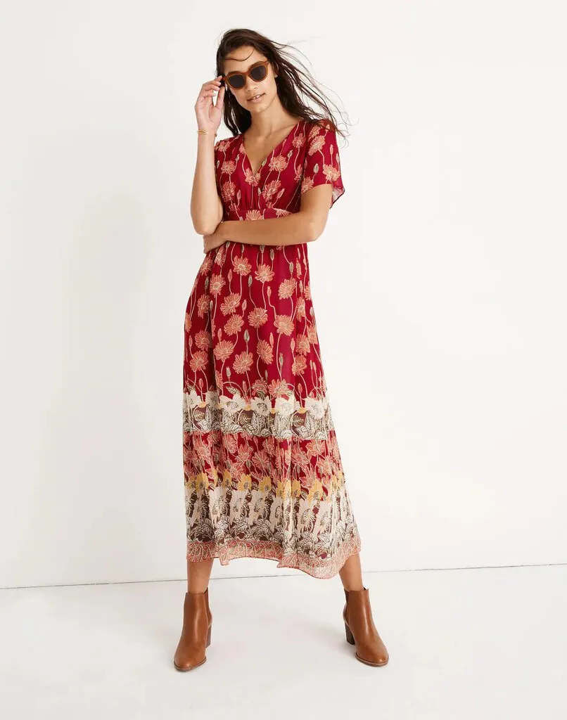 Madewell Tulip-Sleeve Maxi Dress in Tall Sunflowers - Size 4