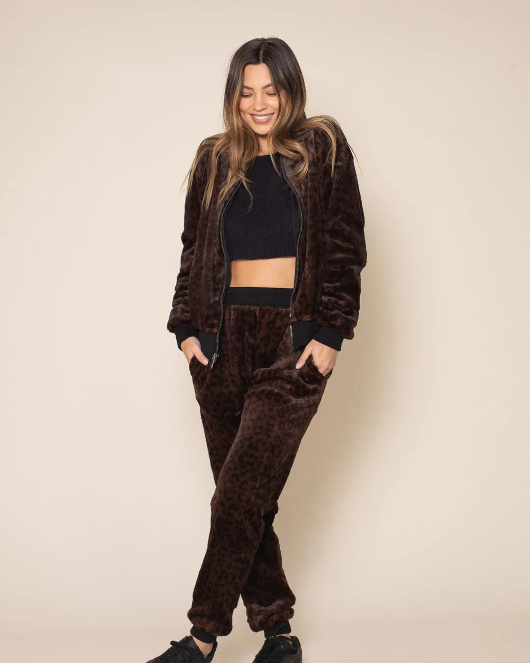 Mahogany Jaguar ULTRA SOFT Faux Fur Bomber Jacket | Women's