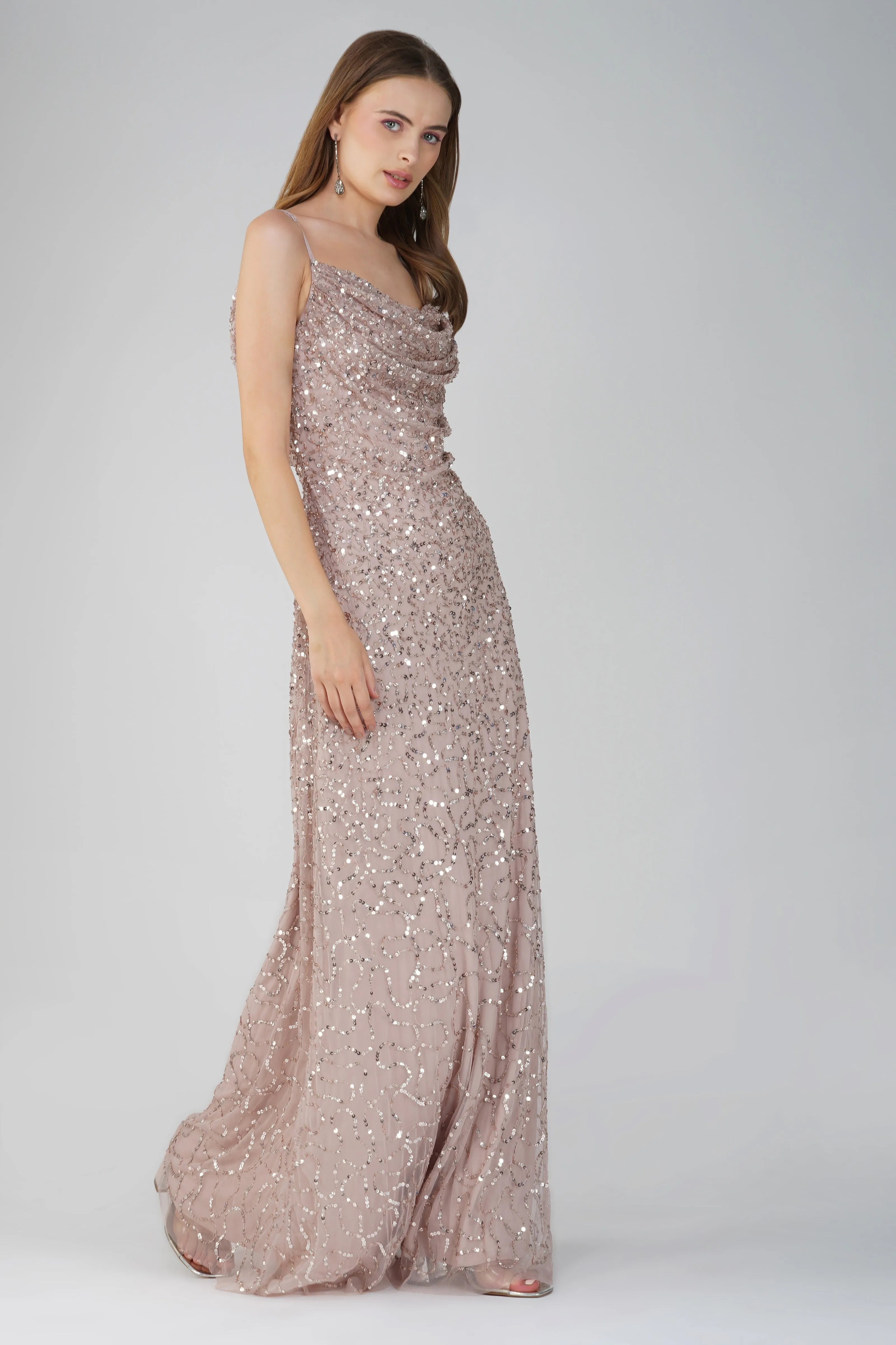 Mai Embellished Maxi Dress in Blush Pink