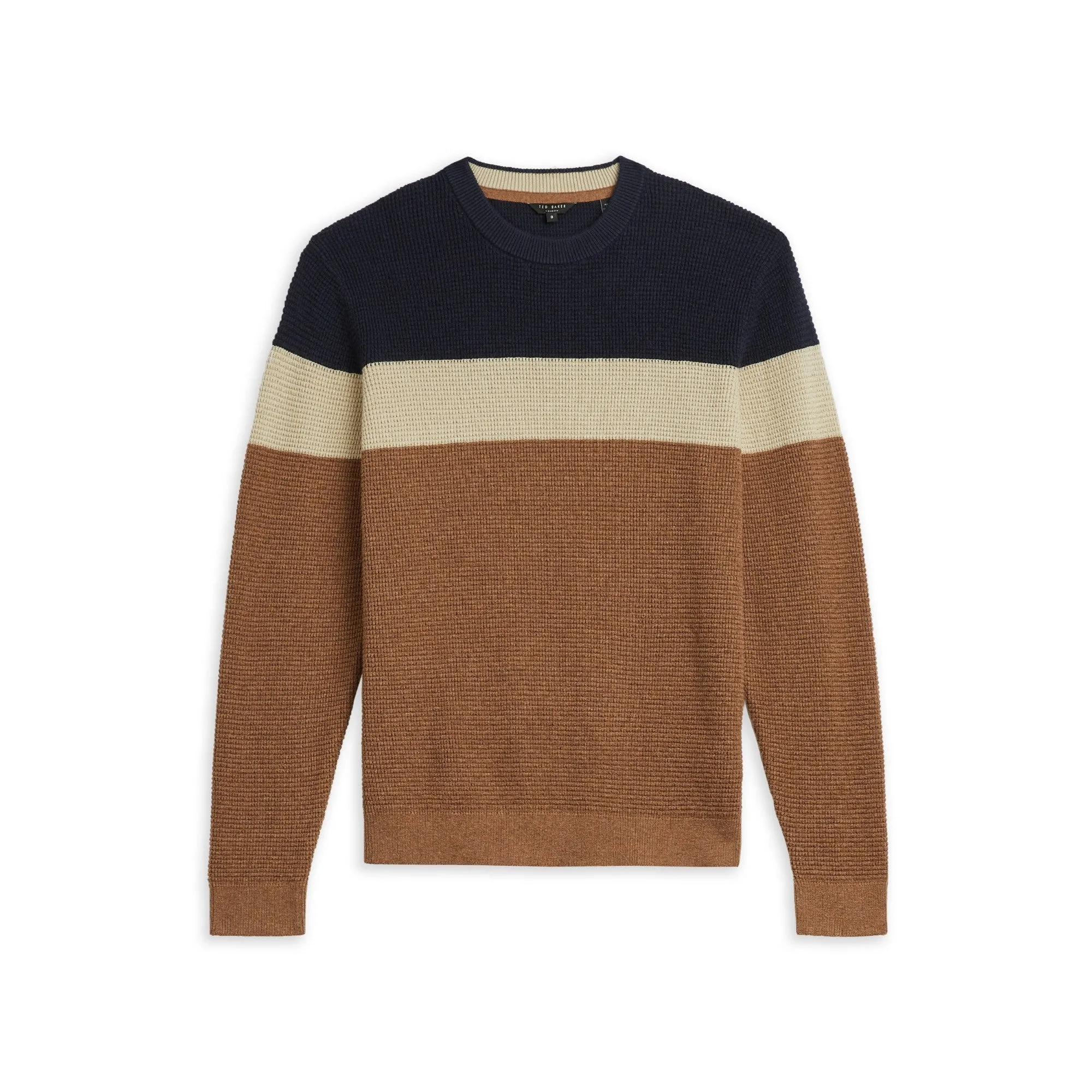 Men Lastmi-Ls Colour Block Textured Crew Neck Jumper - Navy