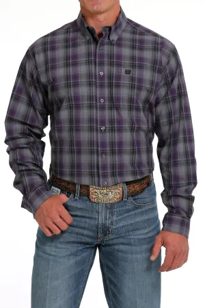 Men's Cinch Purple/Black Plaid Long Sleeve Shirt - MTW1105642