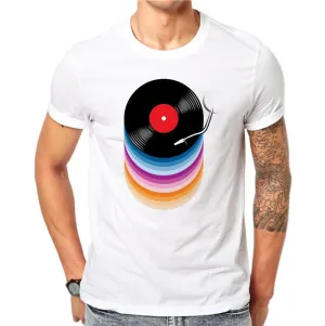 Mens Cotton Vinyl Records Print T-shirt