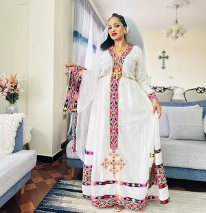 Modern Pink Habesha Kemis Simple Ethiopian Dress Habesha Dress