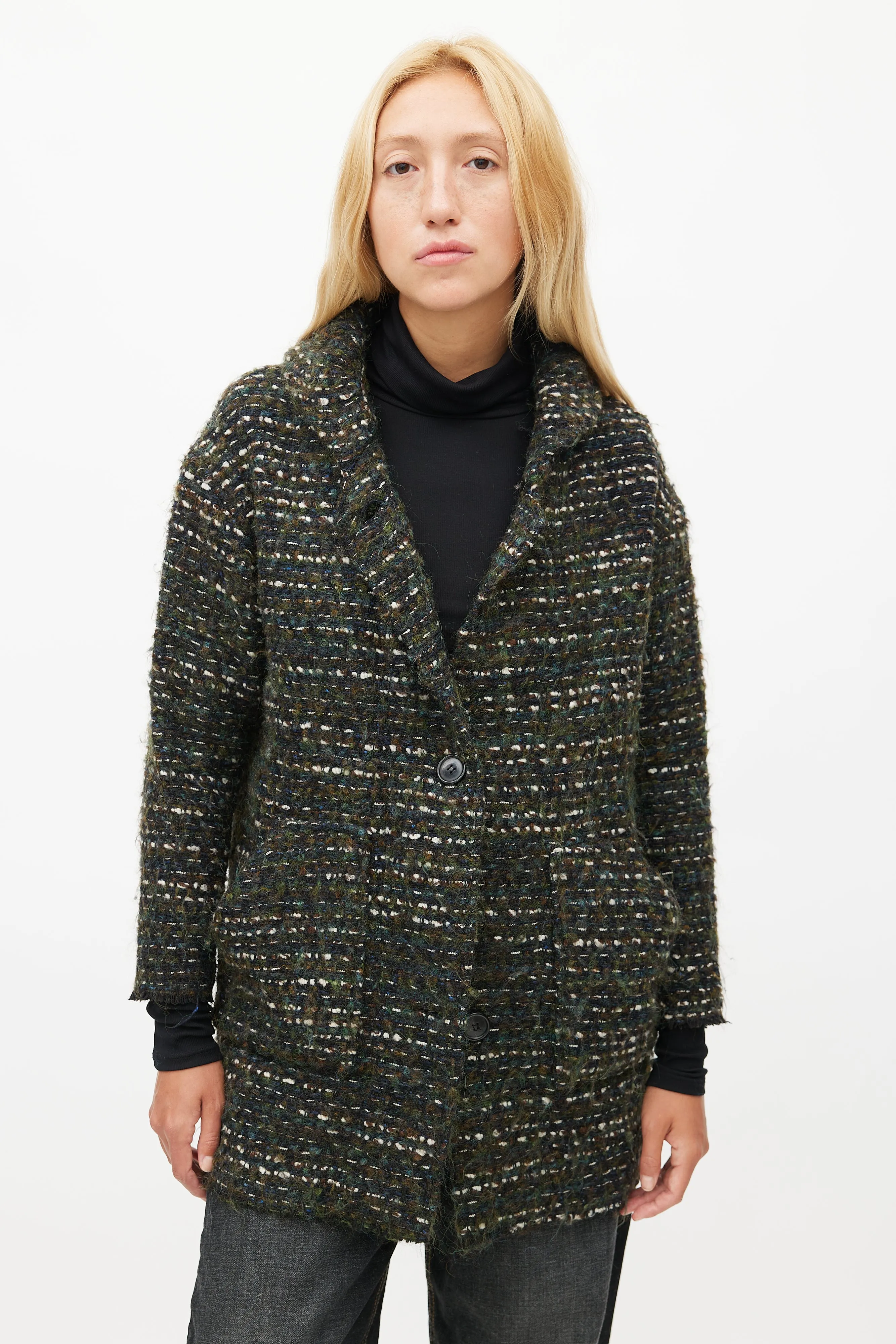 Multicolour Tweed Wool Coat