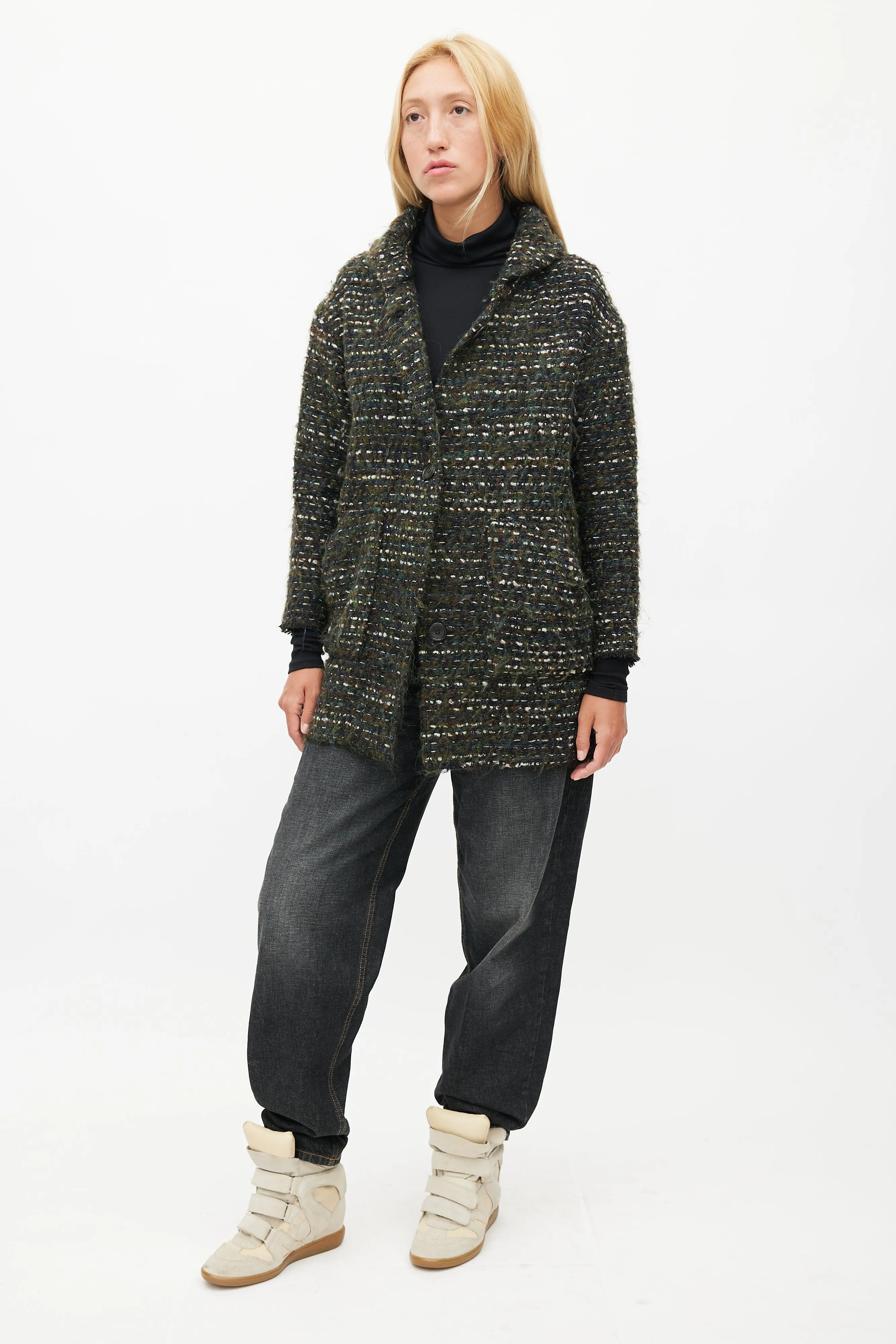 Multicolour Tweed Wool Coat