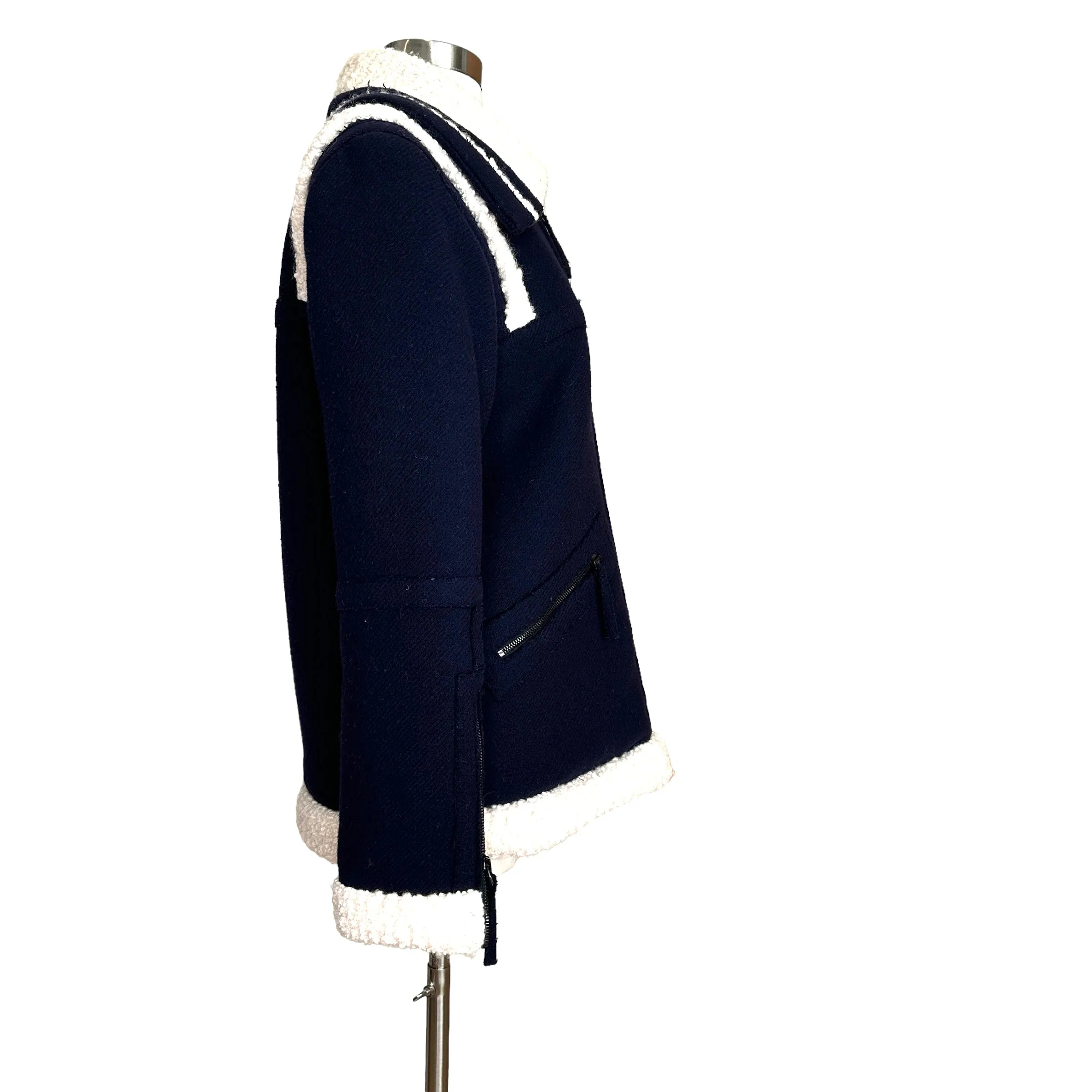 Navy & Cream Wool Coat - S