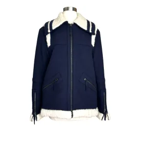 Navy & Cream Wool Coat - S