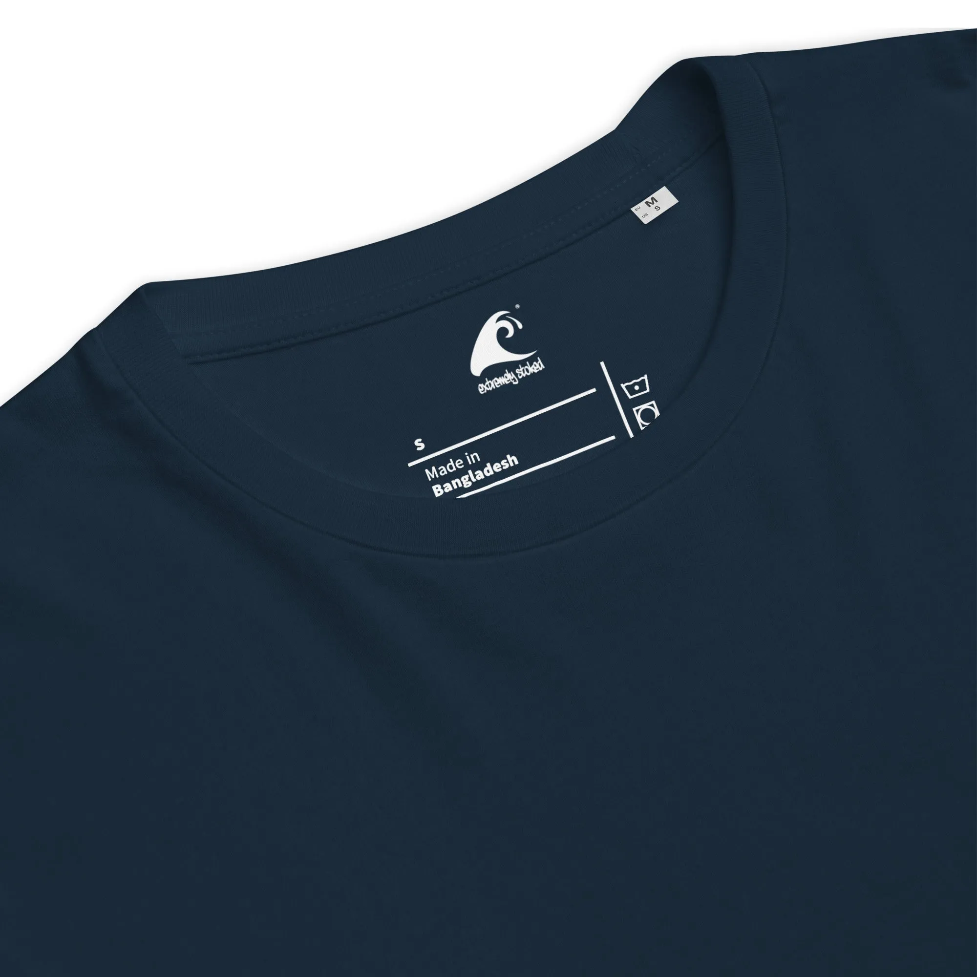 Navy Blue Organic Cotton T-Shirt with Extremely Stoked Epic Wave Logo