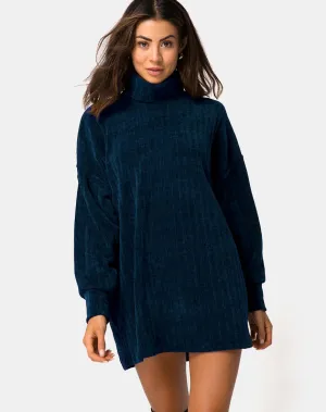 Neve Oversize Jumper Dress in Chenille Blue