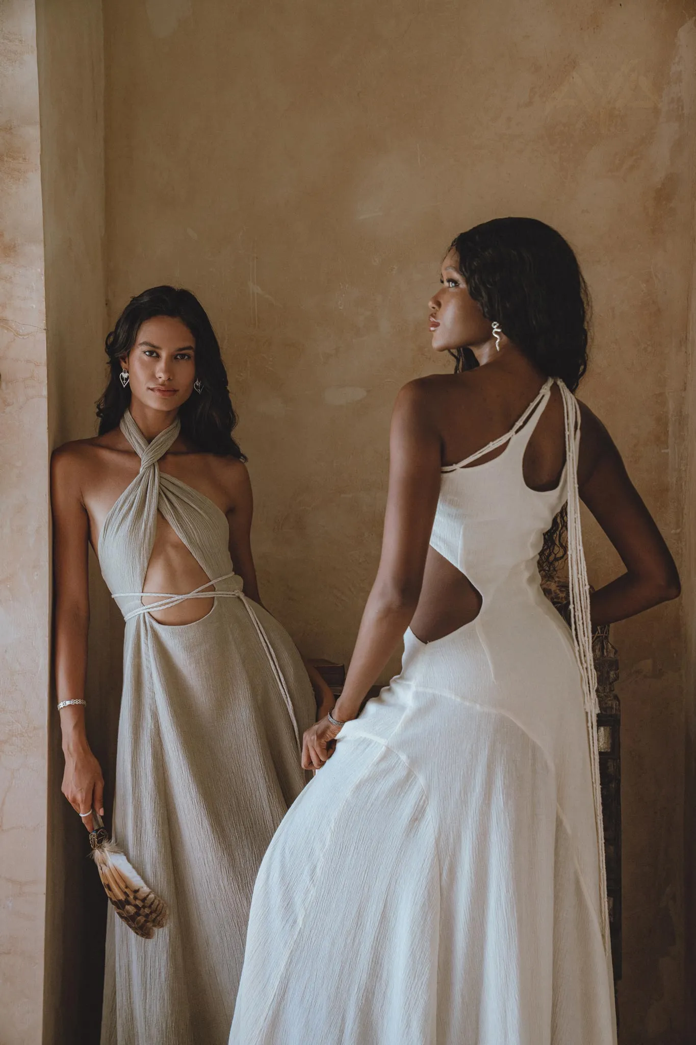 Off White Aisha Dress • Open Side Dress • Macrame Toga Dress • One Shoulder Maxi Dress