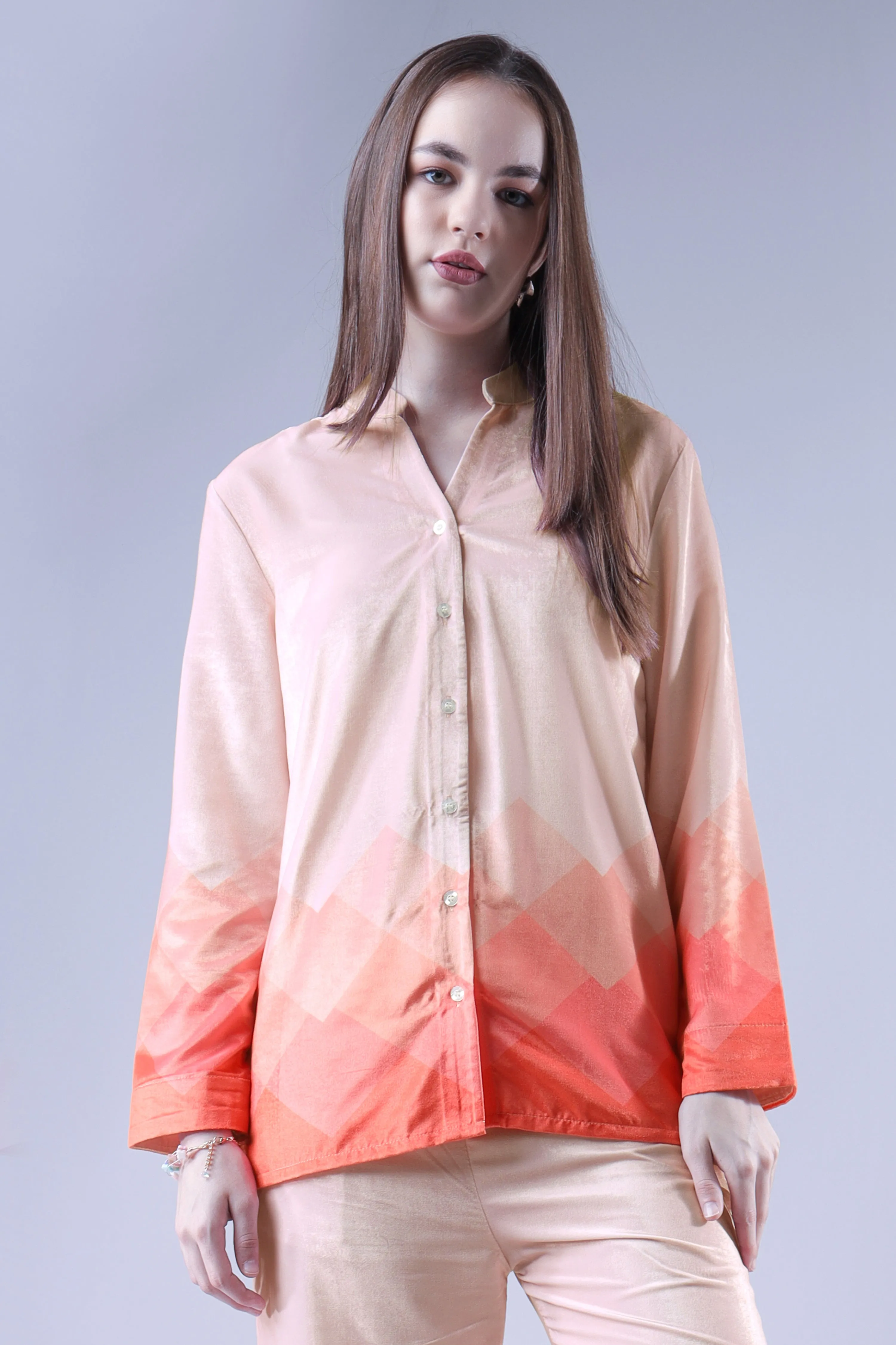 Ombre Geometric Velvet Shirt For Women