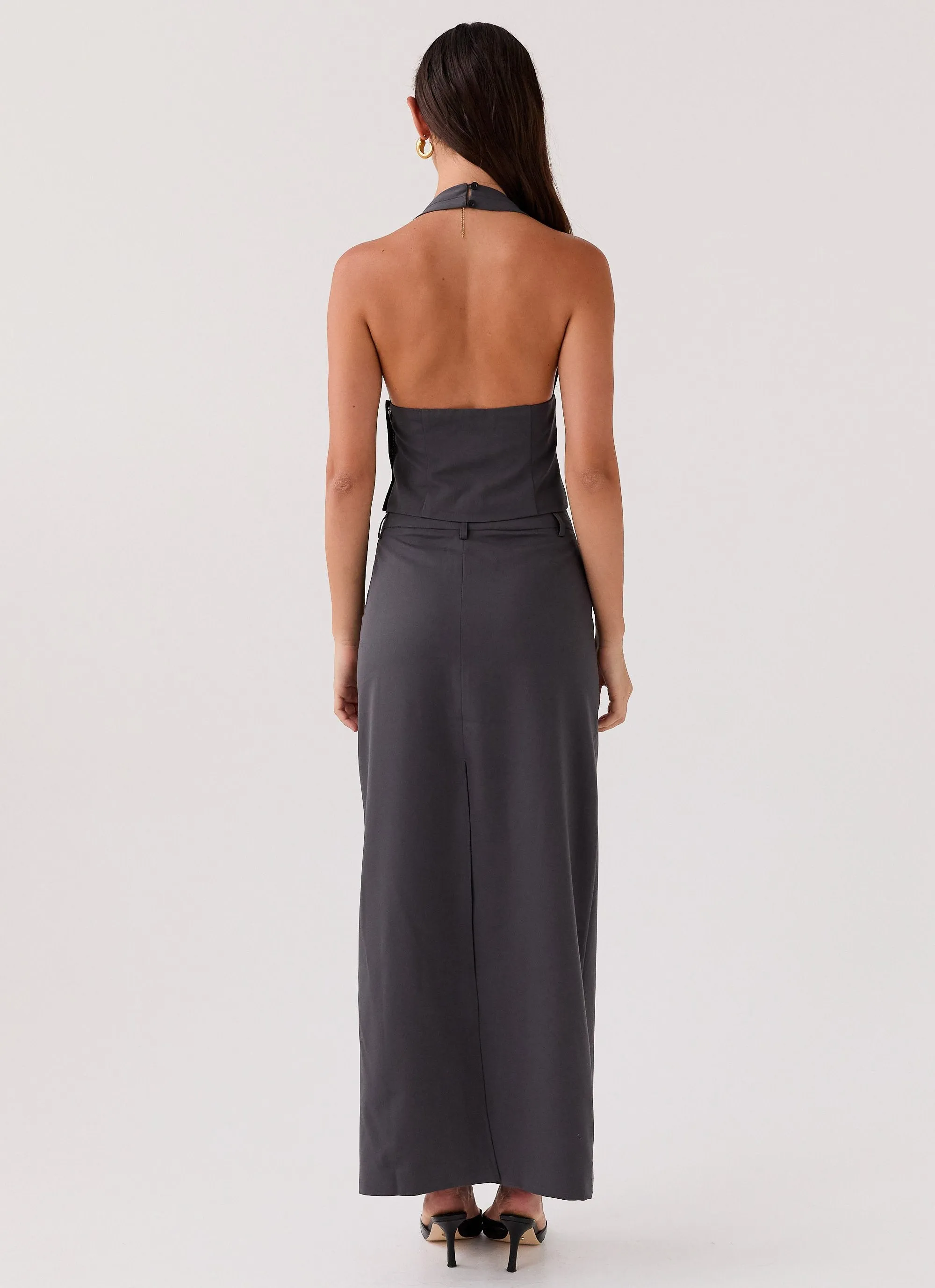 On Call Tailored Maxi Skirt - Charcoal