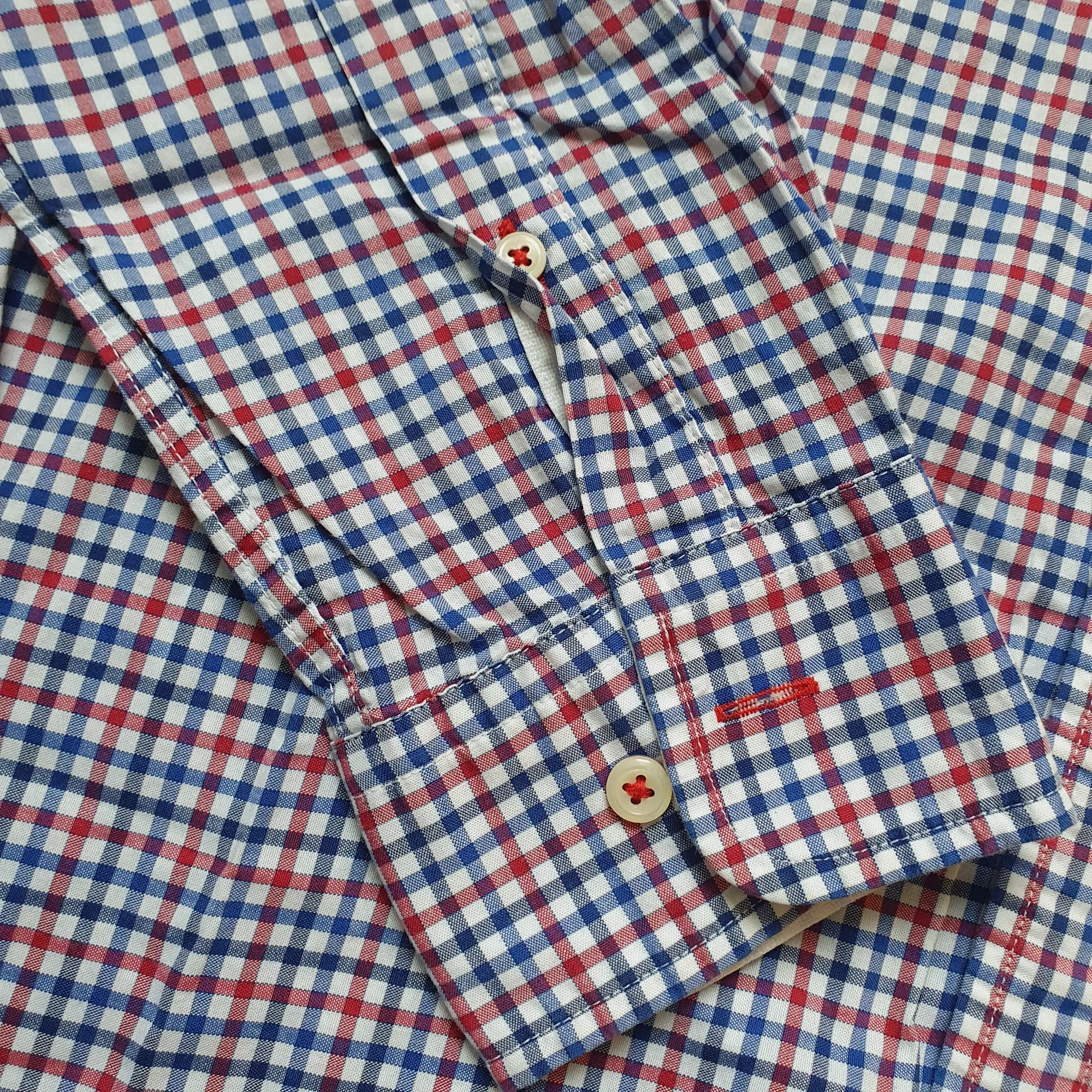 Oversized Gingham Shirt -TM Lewin -Button Down Collar - Red Blue Red - Medium