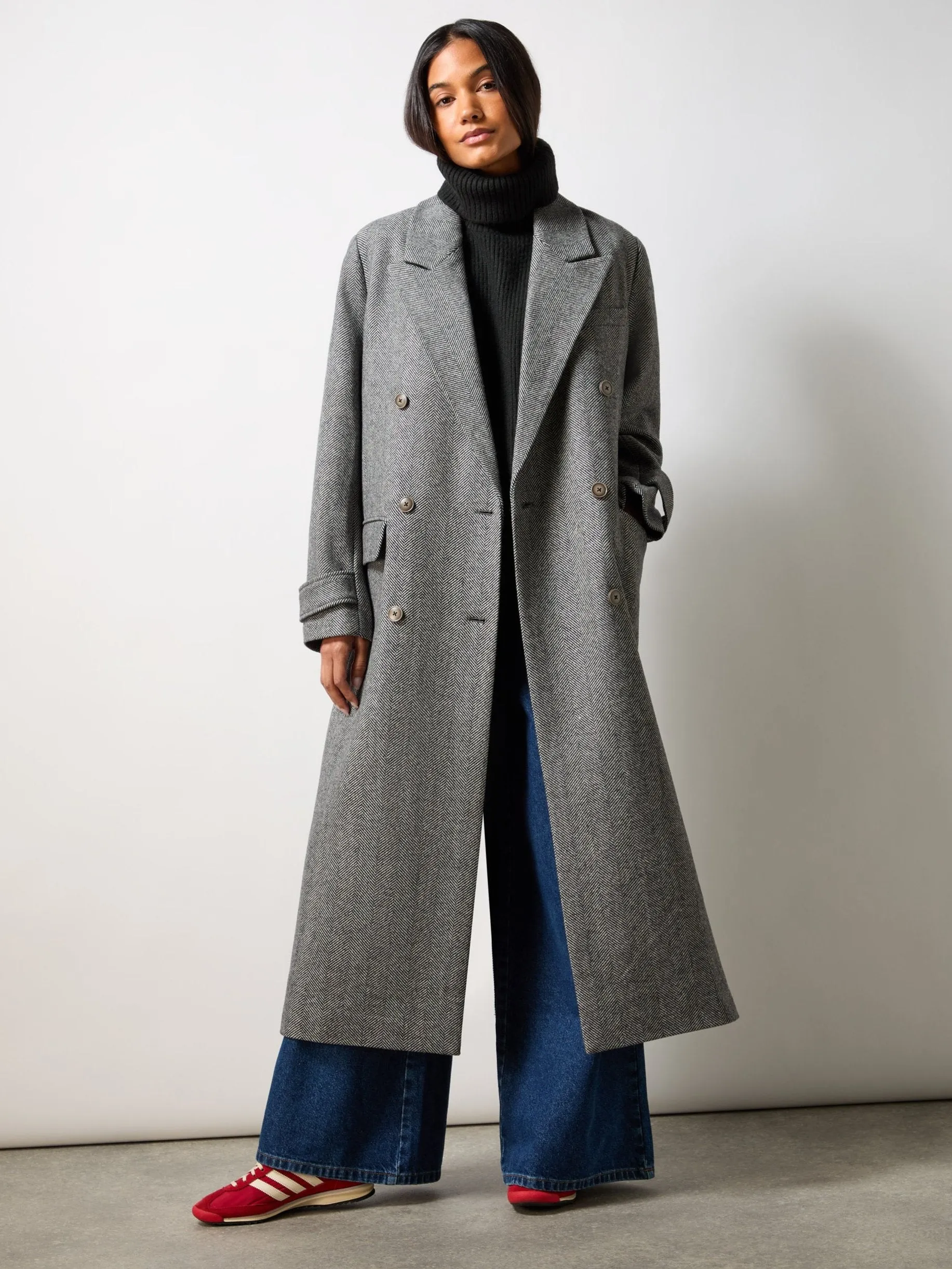 Oversized Herringbone Wool Blend Coat