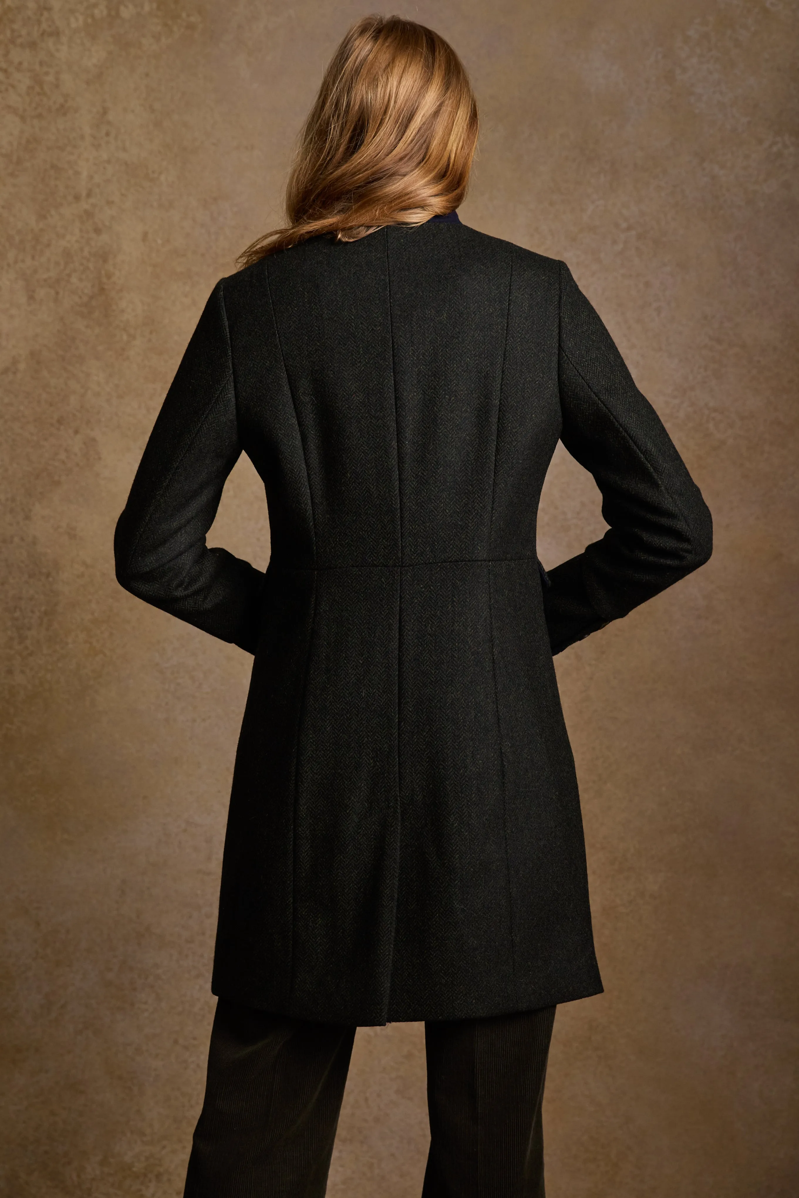 Pamela Tweed Coat - Green Herringbone