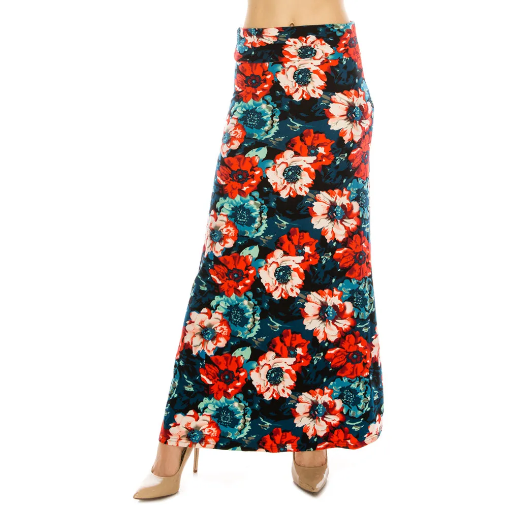 Patterned Fold Over Maxi Skirts