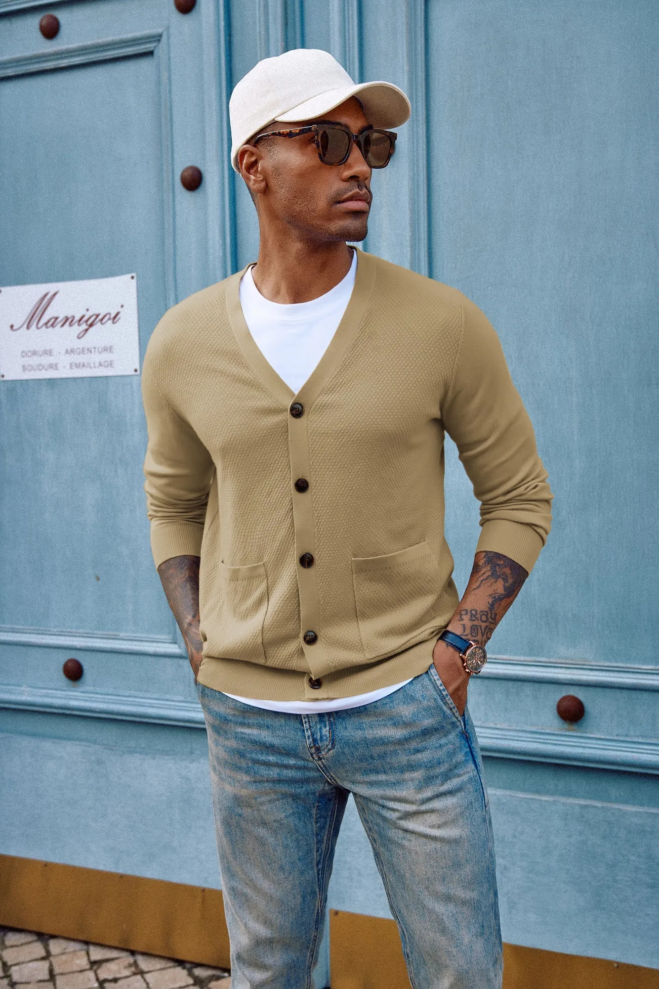 Paul Jones Men's Casual Cardigan Sweaters Long Sleeve V-Neck Cardigans Button-up Knitted Sweater