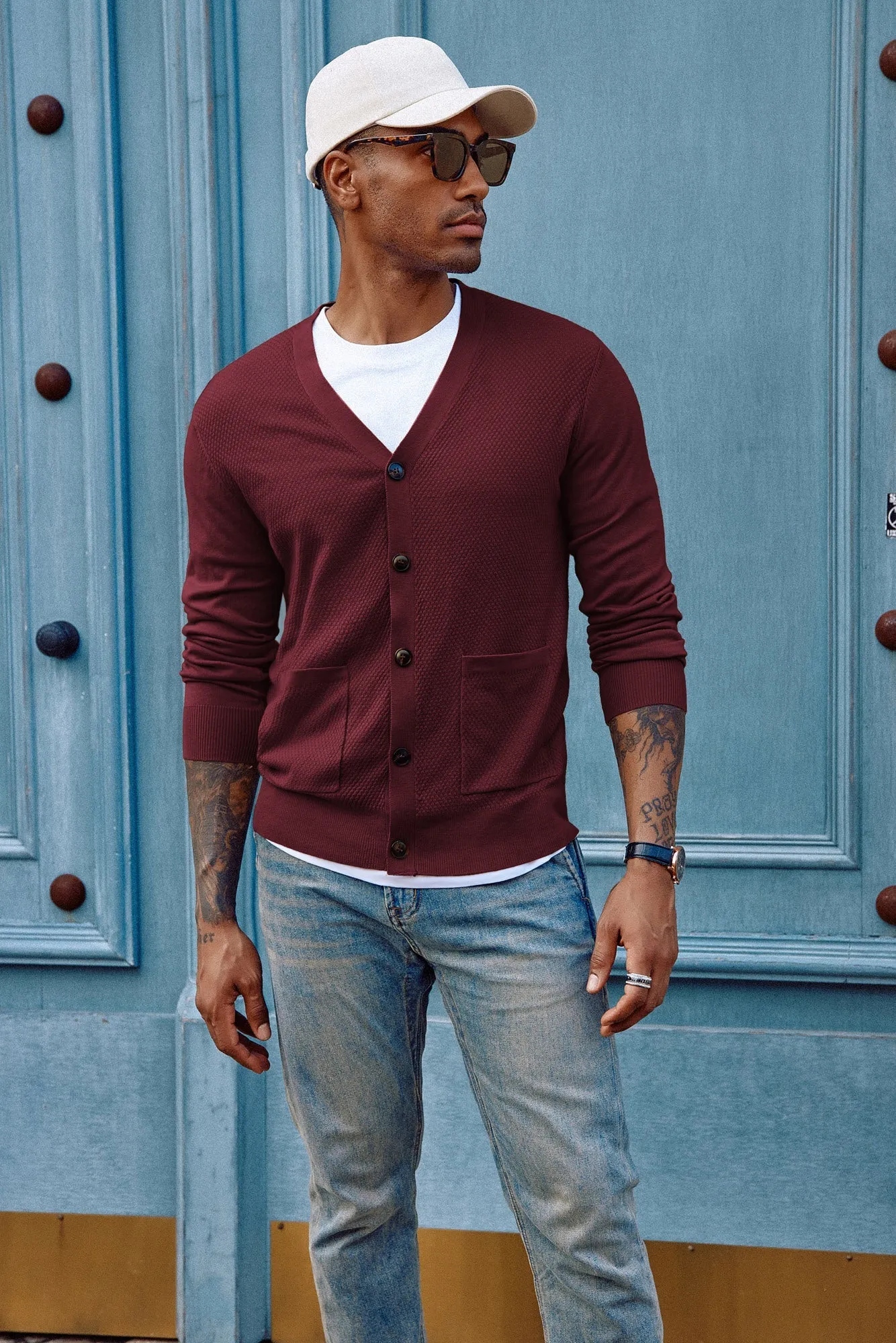 Paul Jones Men's Casual Cardigan Sweaters Long Sleeve V-Neck Cardigans Button-up Knitted Sweater