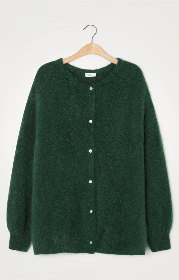 PEARL BUTTONED OVERSIZED CARDI IN FIR GREEN