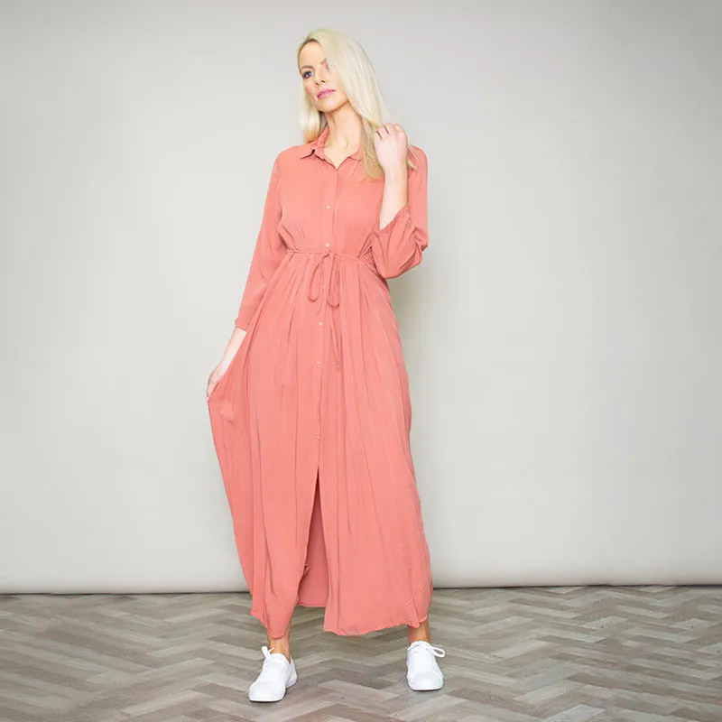 Pillo Peach Maxi Shirt Dress