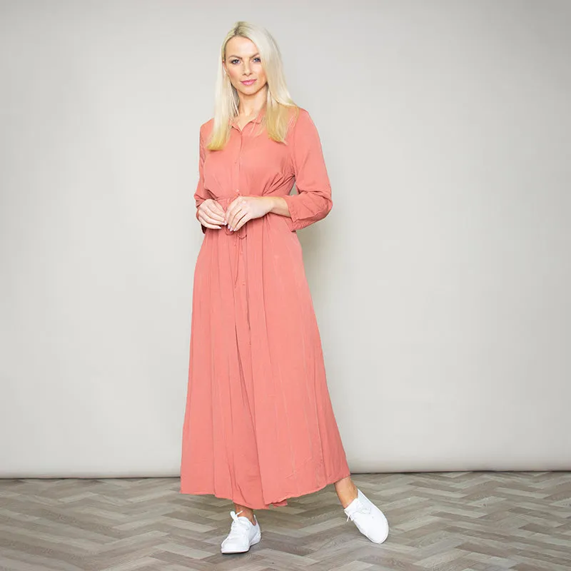 Pillo Peach Maxi Shirt Dress