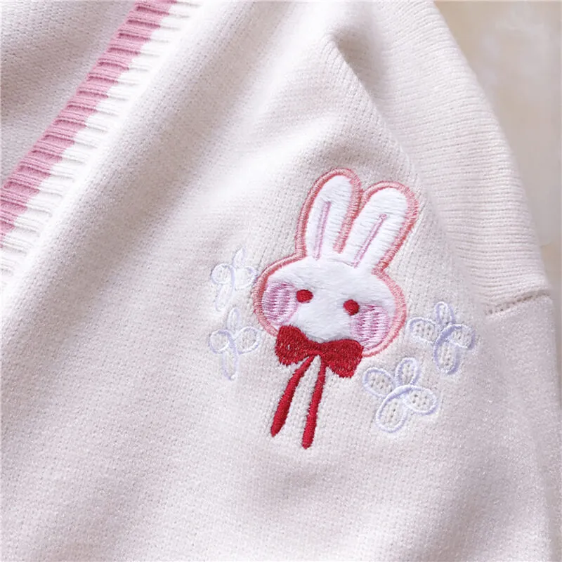 Pink Japanese Cherry Rabbit Knit Cardigan Sweater