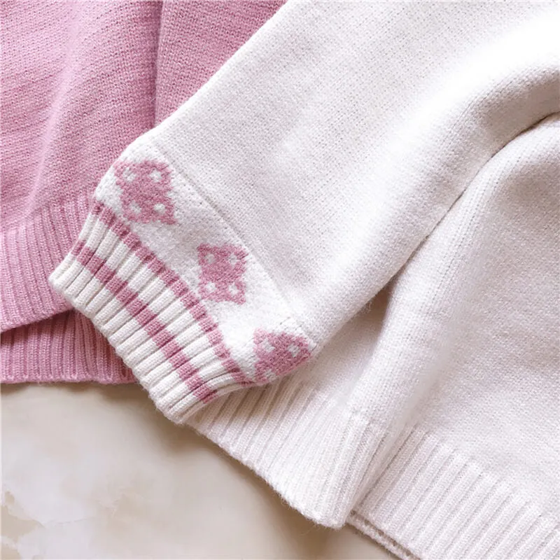 Pink Japanese Cherry Rabbit Knit Cardigan Sweater