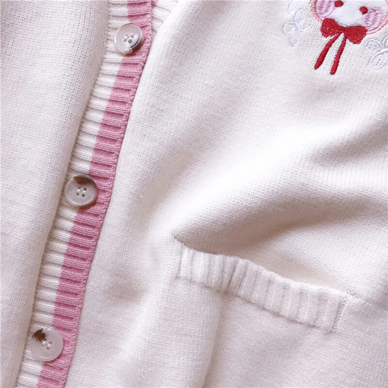 Pink Japanese Cherry Rabbit Knit Cardigan Sweater