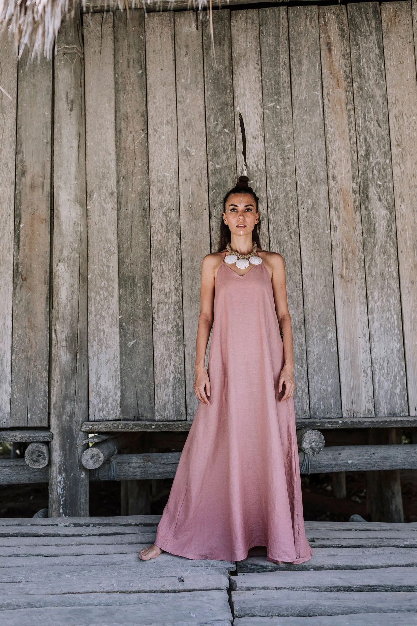 Pink Linen Boho Bridesmaid Slip Dress