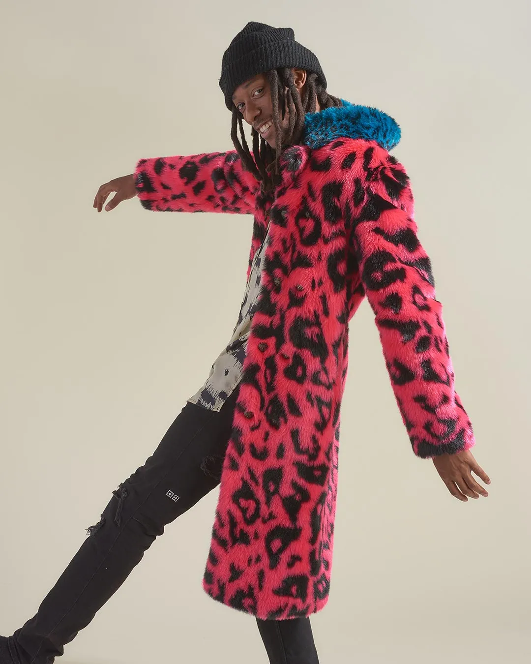 Pink Panther Calf Length Faux Fur Coat | Men's