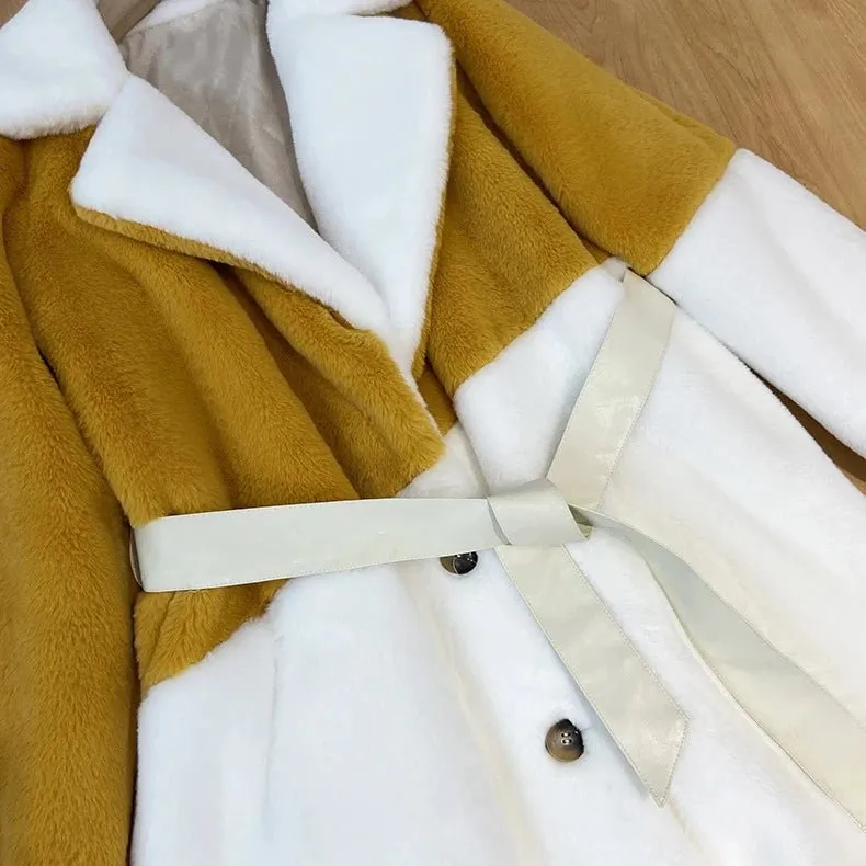 Pre Order:  Coffee and Cream Furry Belted Coat