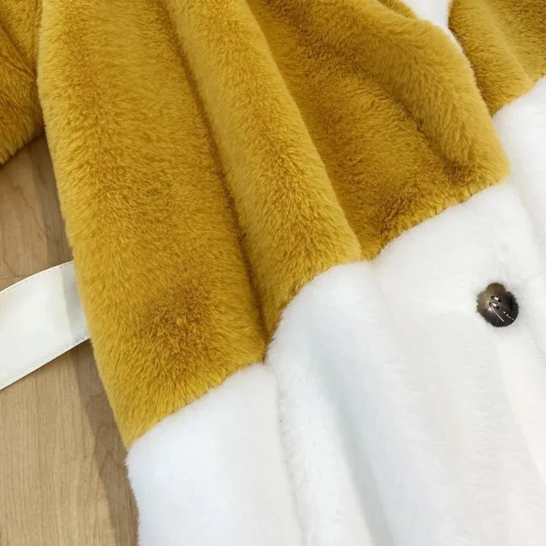 Pre Order:  Coffee and Cream Furry Belted Coat