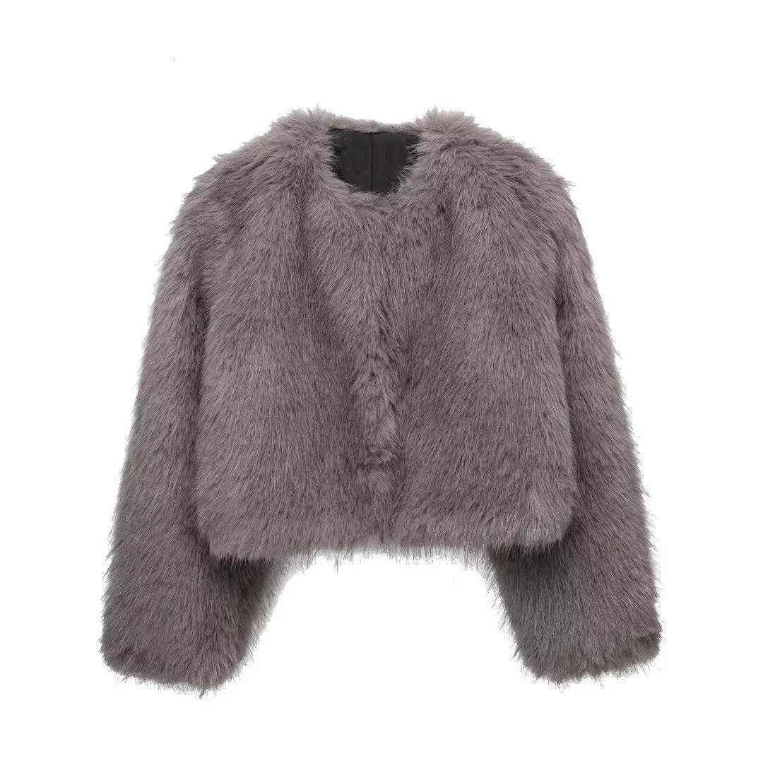 Pre Order: Gray Faux Fur Short Coat