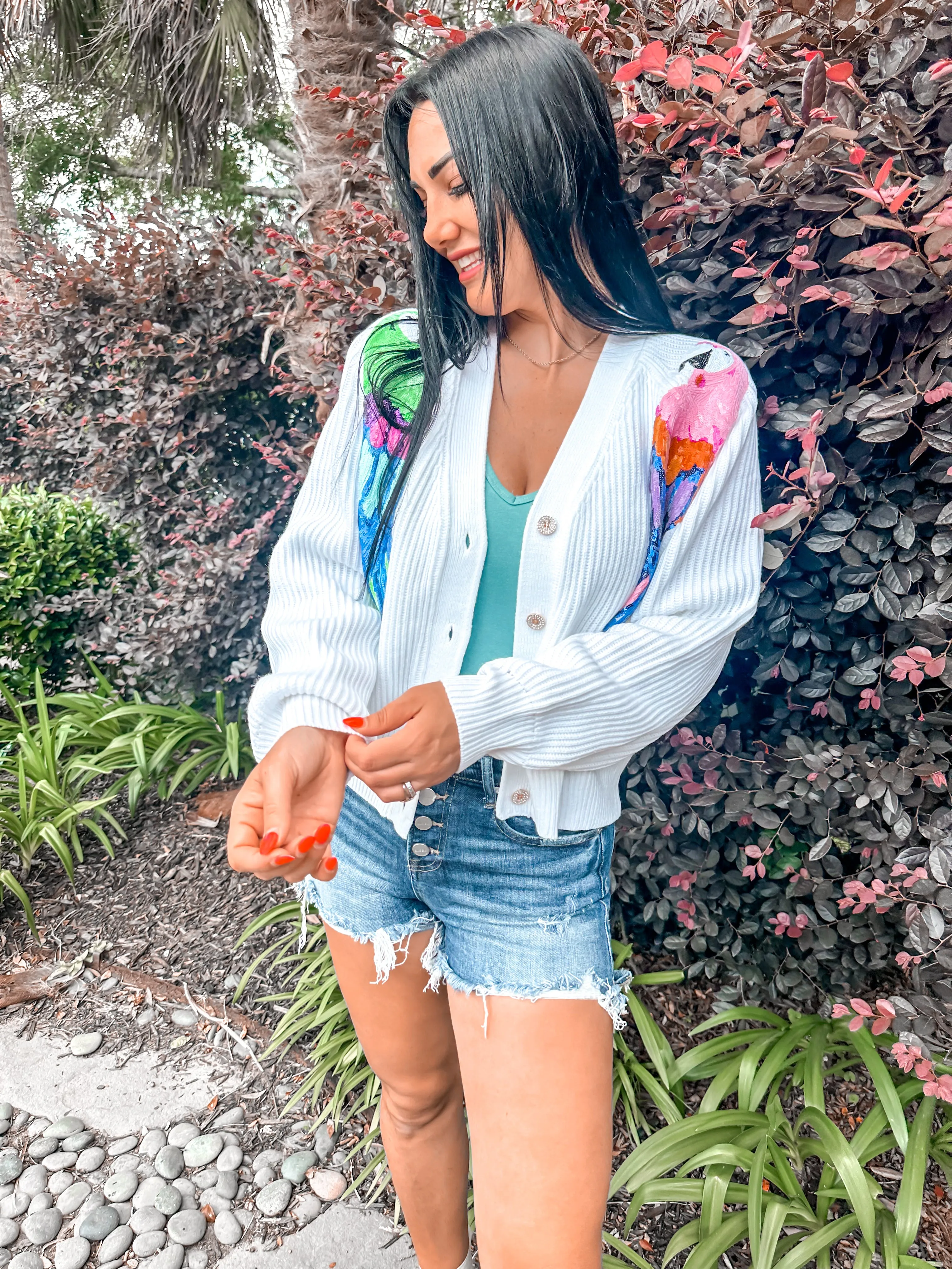 Queen Of Sparkles White Parrot Cardigan