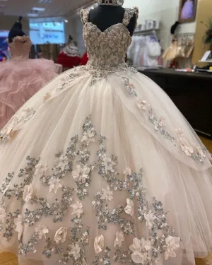 Quinceanera Dresses Lace Applique Beaded Bling Organza Sweet 16 Dress Ball Gown Prom Dress     fg888