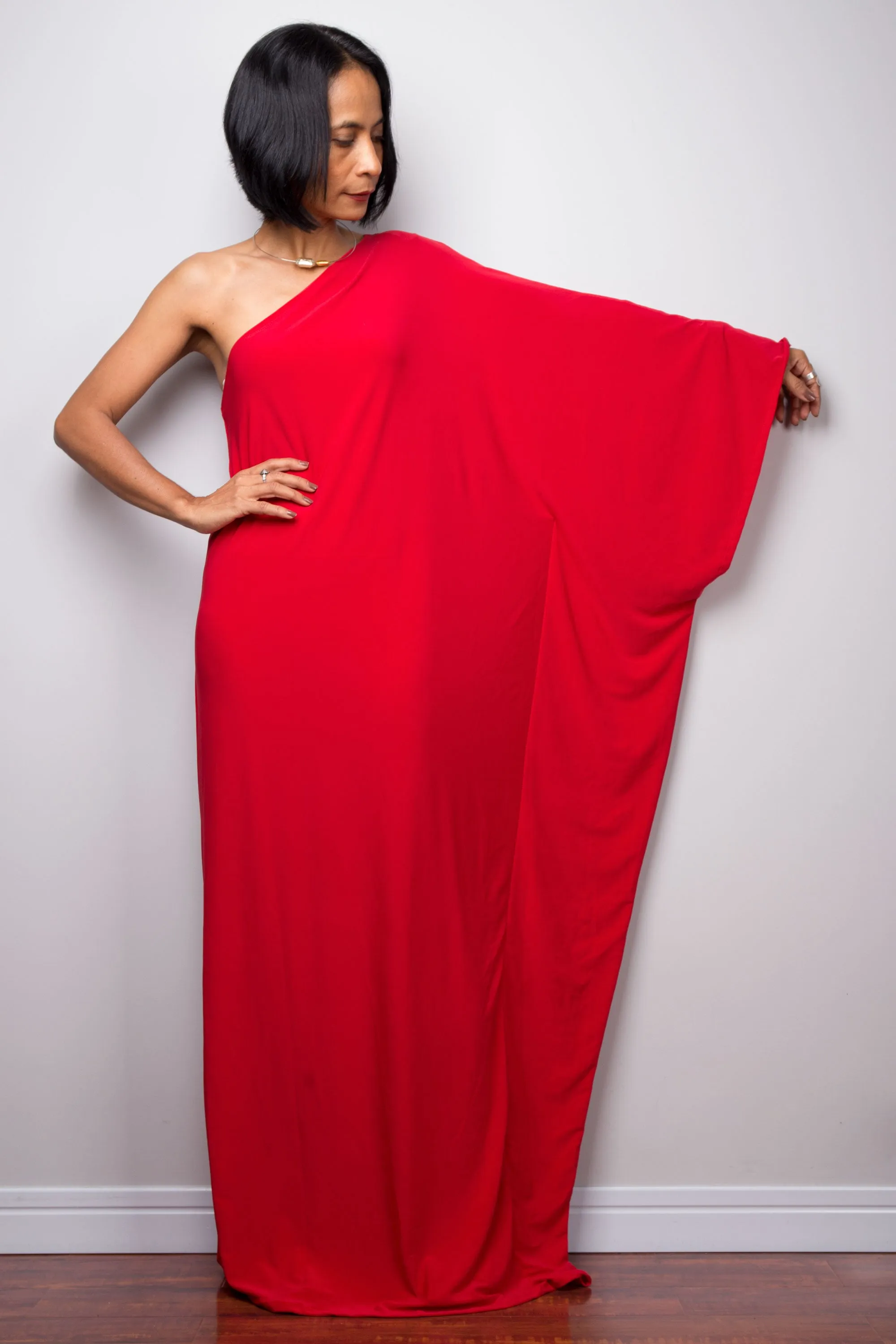 Red one shoulder dress