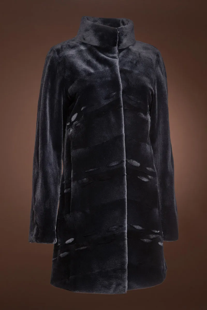 Reversible Chevron Sheared Mid-Length Mink Fur Coat