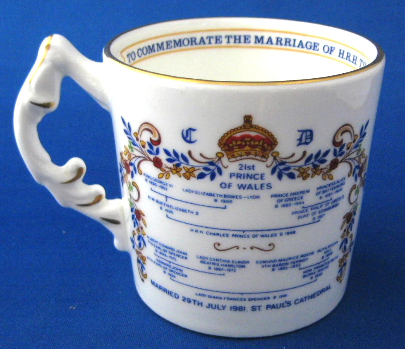 Royal Wedding Mug Charles And Diana Aynsley With Sticker 1981 Royal Commemorative