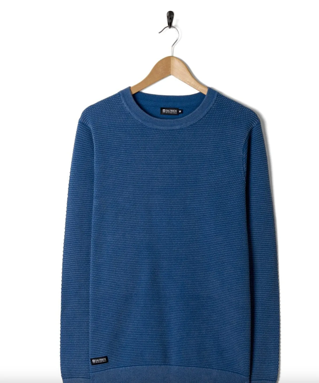 Saltrock Moss - Mens Washed Knitted Crew - Blue