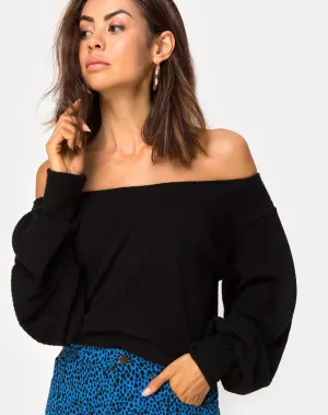 Saray Off The Shoulder Jumper in Black Knit