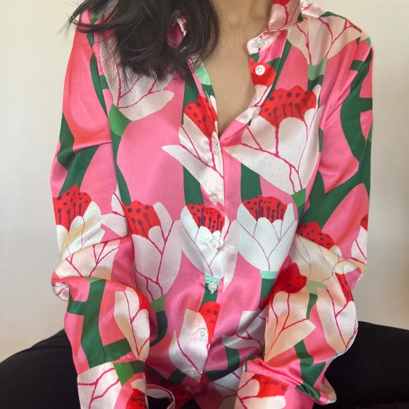 Satin Printed Shirt For Women For Work