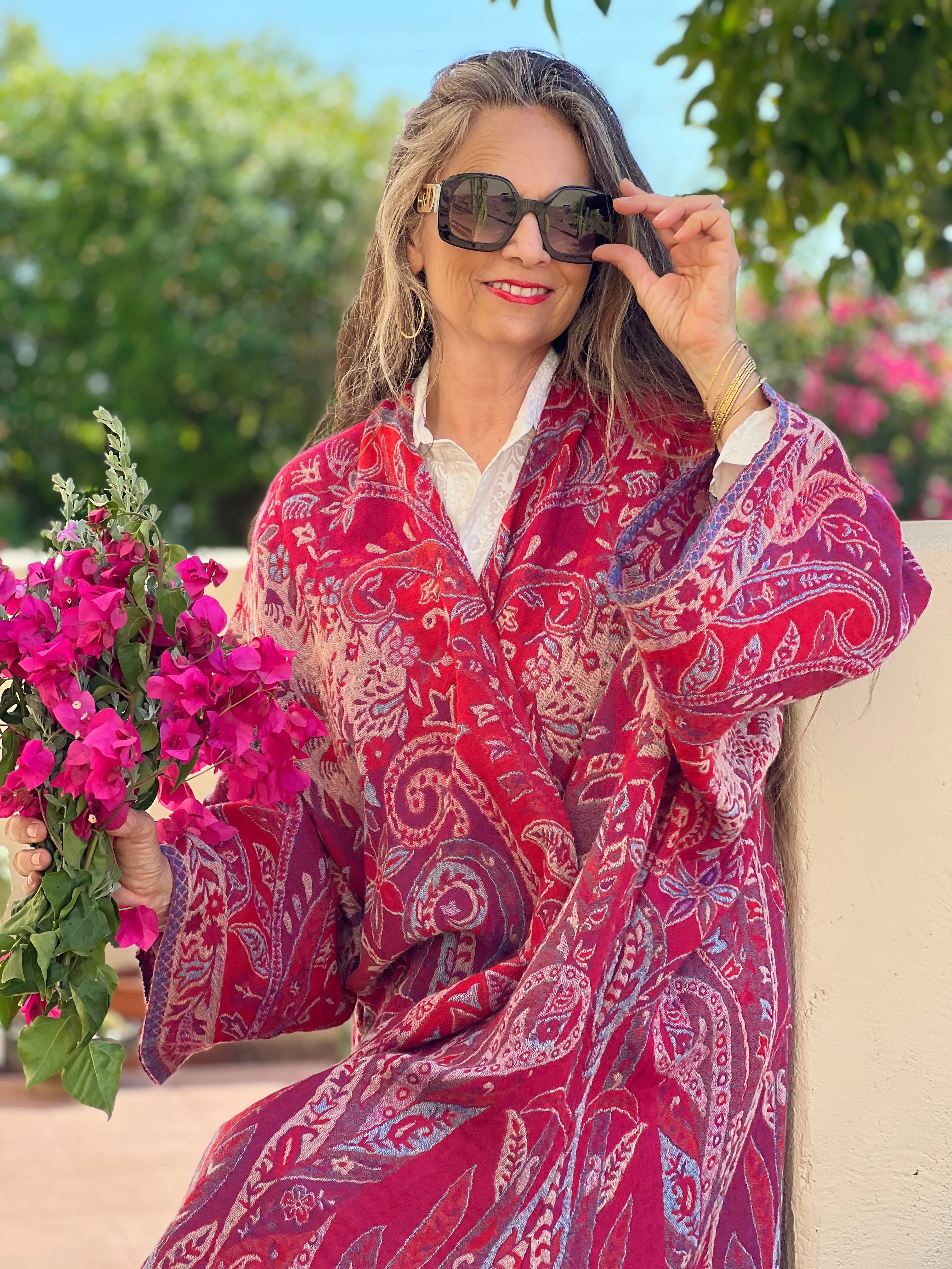 Scarlet Pimpernel Paisley Boiled Wool Kimono Coat