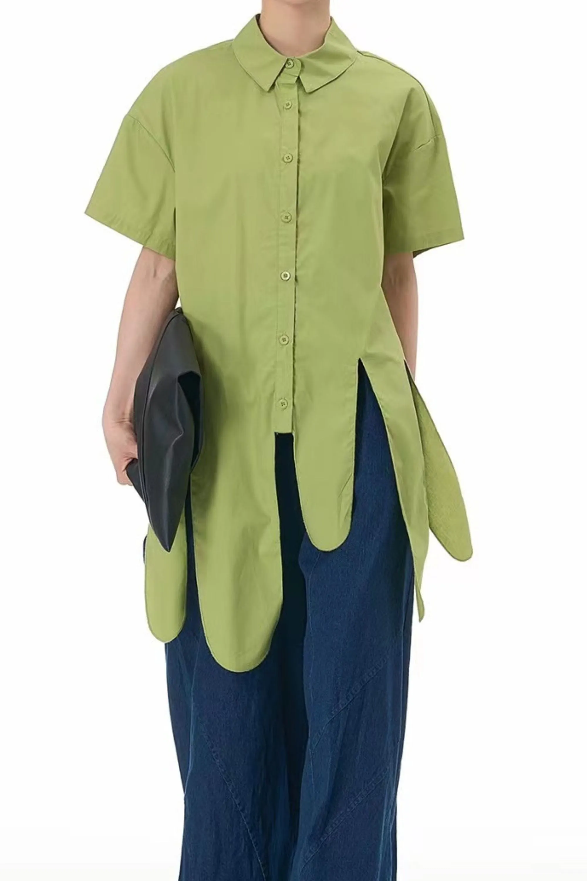 Serene Green Asymmetric Hem Shirt