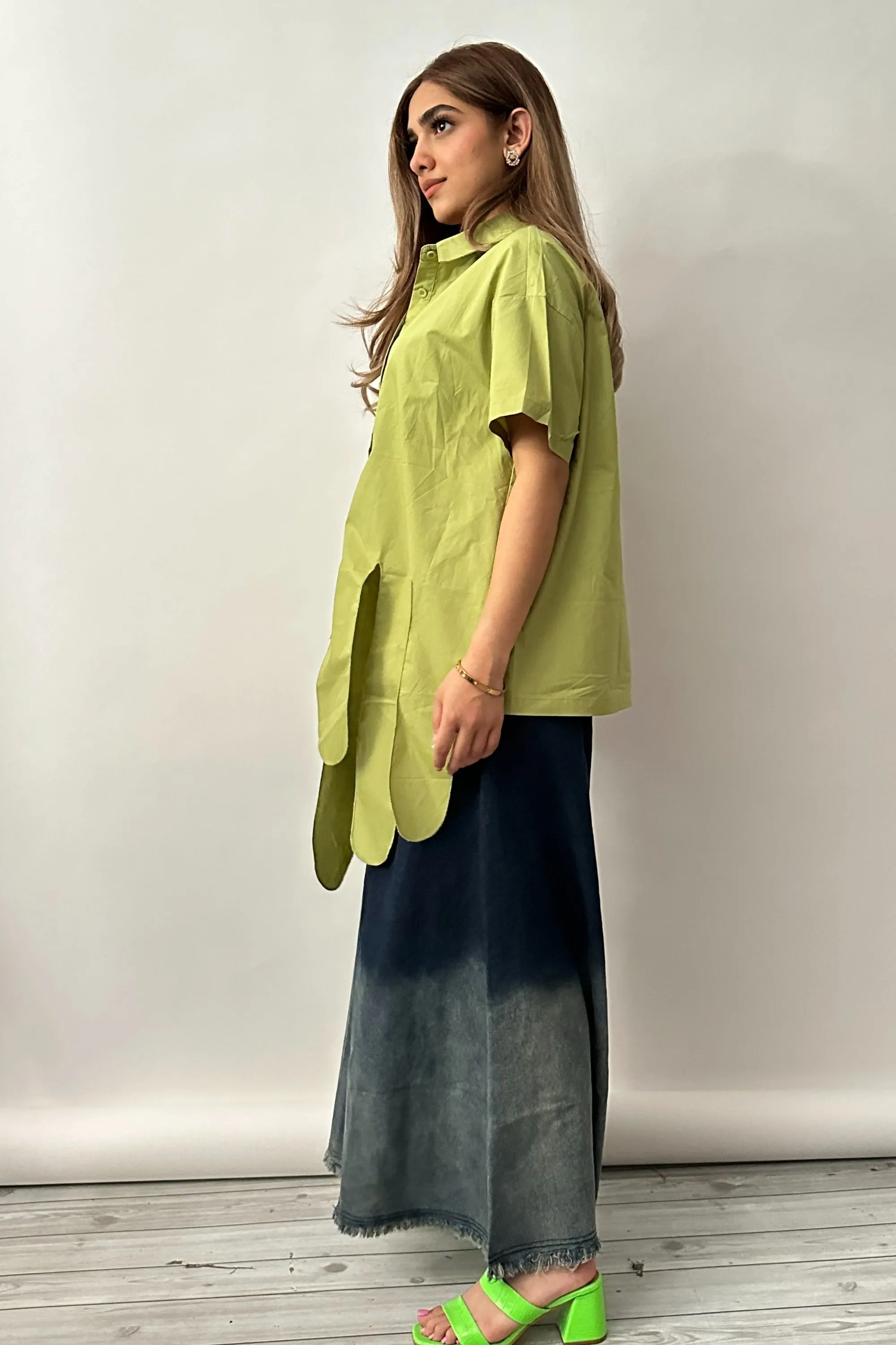 Serene Green Asymmetric Hem Shirt