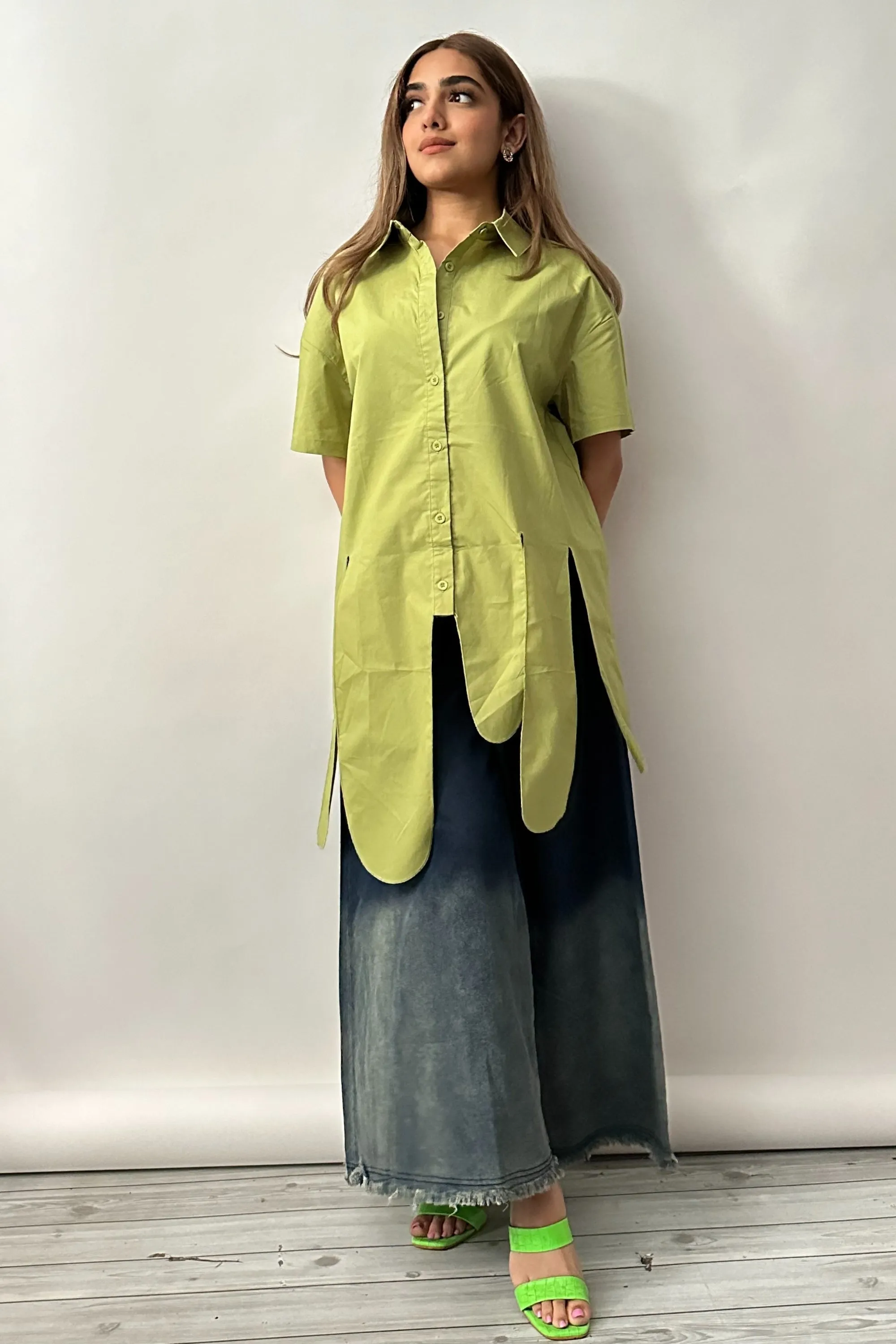 Serene Green Asymmetric Hem Shirt