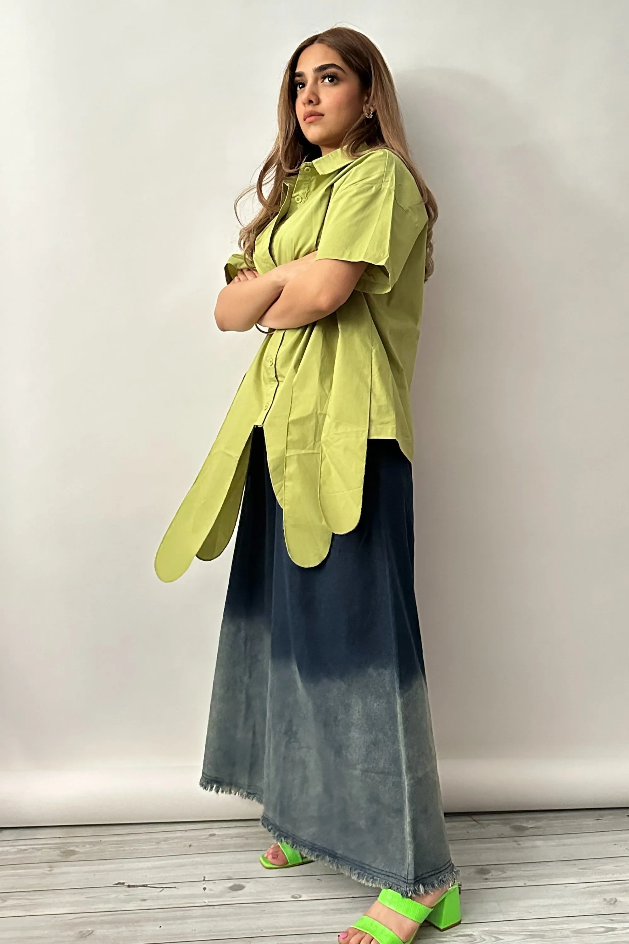 Serene Green Asymmetric Hem Shirt