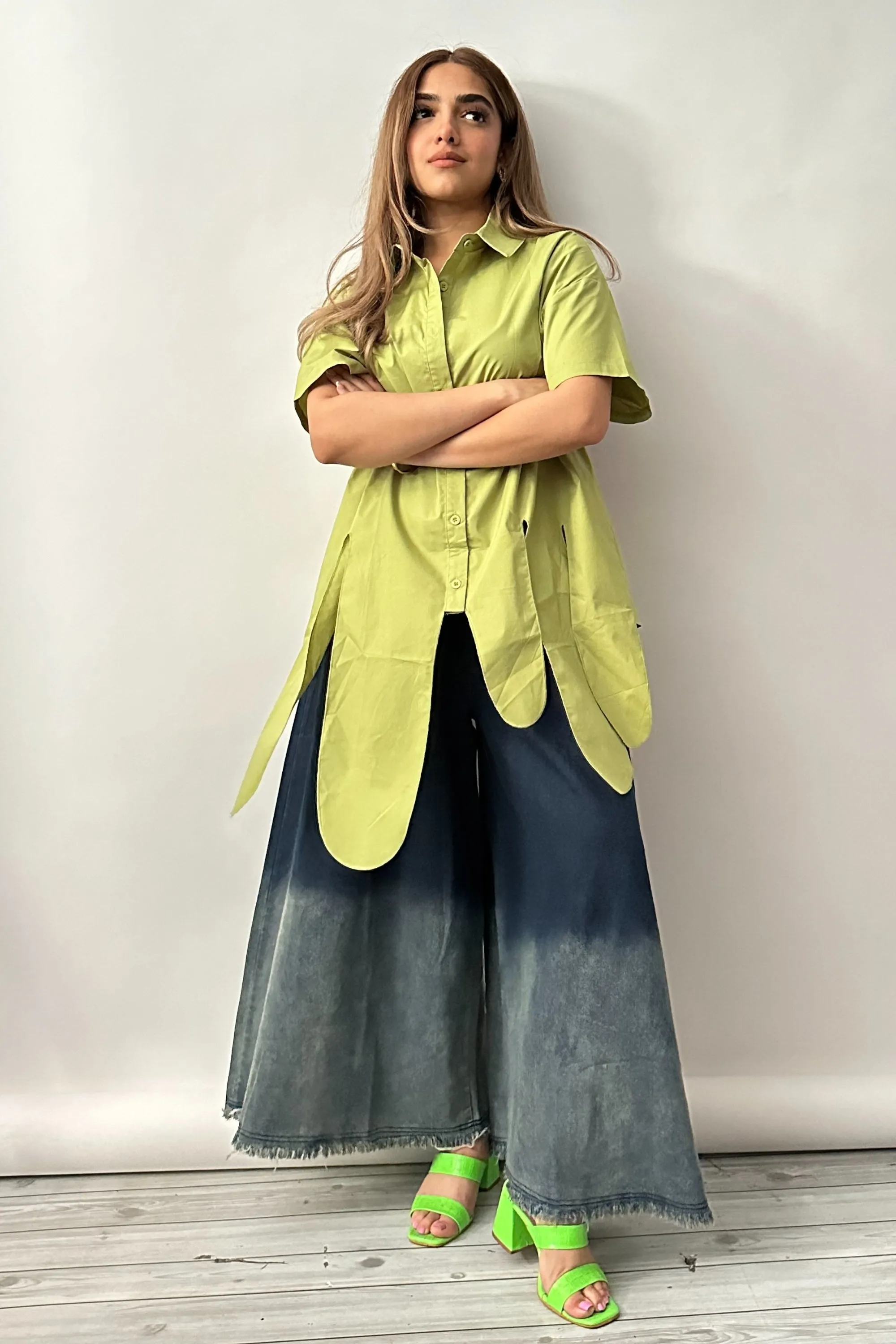 Serene Green Asymmetric Hem Shirt