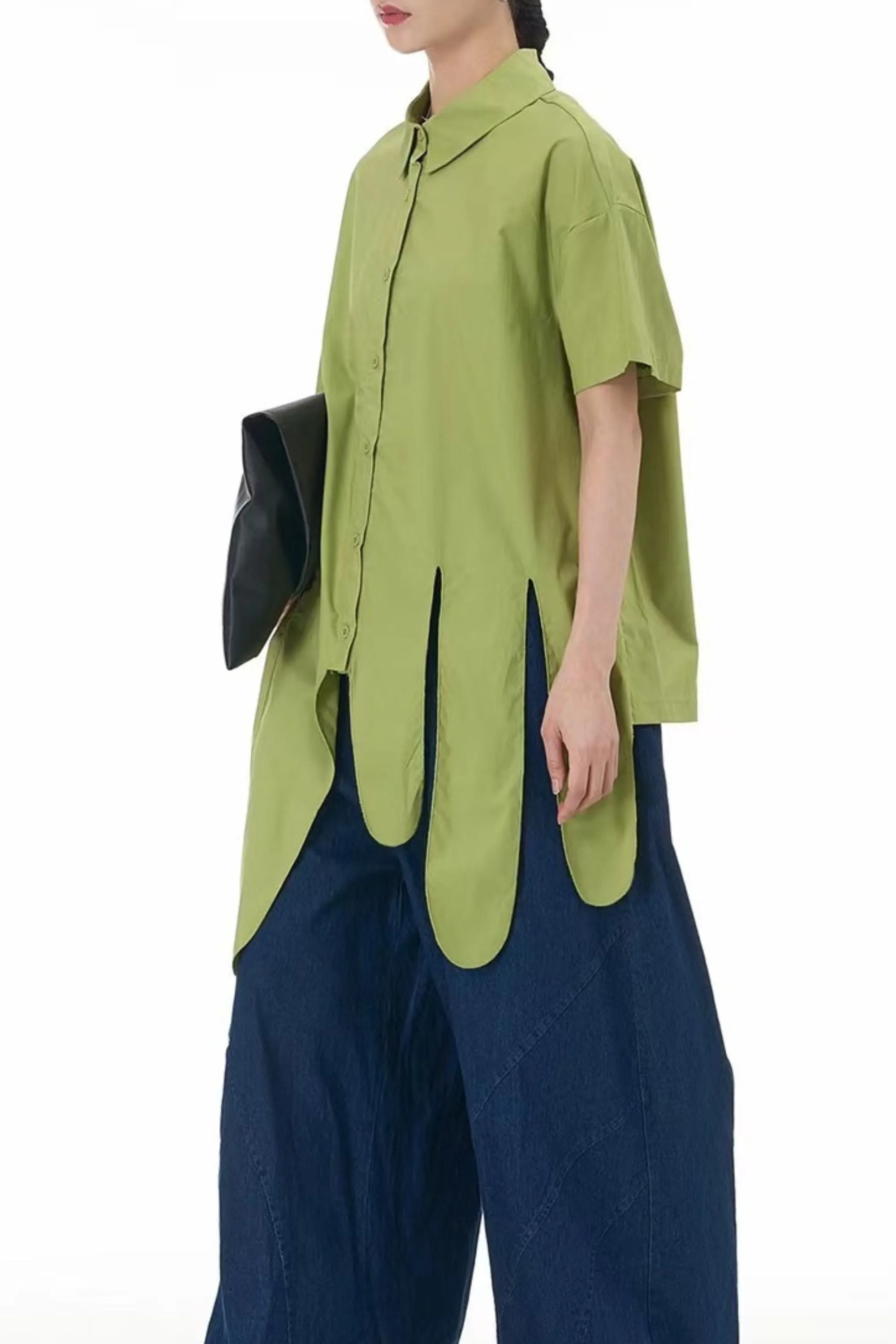 Serene Green Asymmetric Hem Shirt